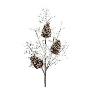 Iced Pinecone Twig Branch – 31"H Decorative Frosted Winter Branches (Set of 2) Acrylic Holiday Sprays by Melrose - 1 of 3