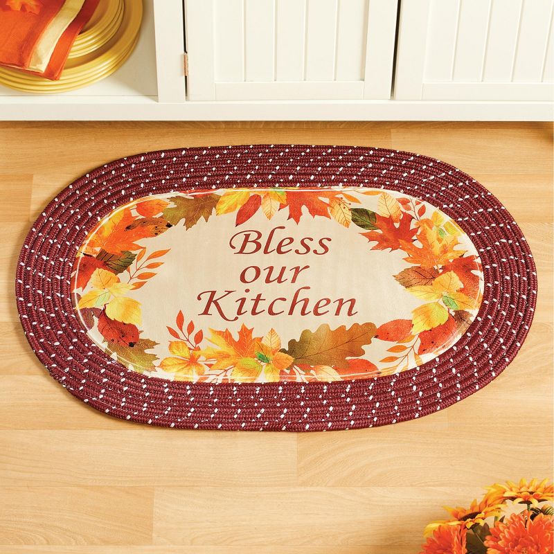 Collections Etc Bless Our Kitchen Fall Holiday Oval Braided Rug 30" x 19.5", 2 of 3