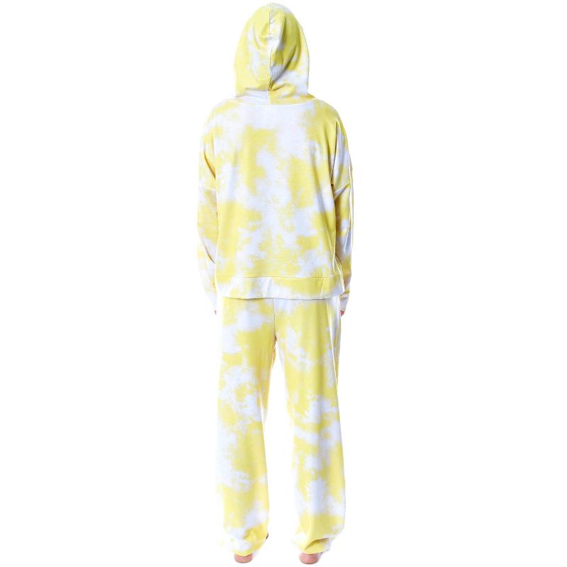 Minions Positive Vibes Tie Dye Womens' Pajama Cropped Hooded Jogger Set Yellow, 5 of 8
