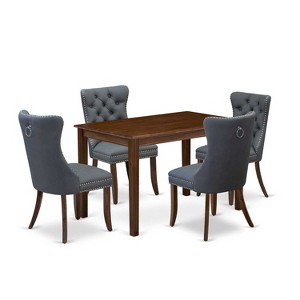5-Piece Antique Walnut Finish Solid Wood Top - Rectangular Upholstered Dining Room Set - Seats 4 - 1 of 4