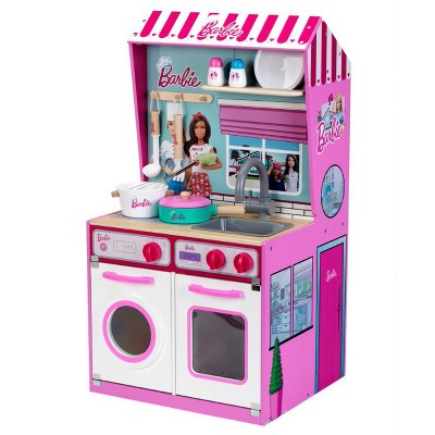 Theo Klein 2 In 1 Barbie Wooden and Metal Toy Kitchen and Dollhouse with Pretend Washing Machine and Oven for Kids Ages 3 and Up