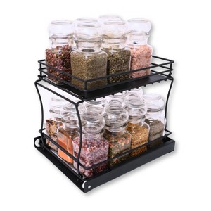 Wondersome Pull-Out Spice Rack Organizer for Cabinet Shelf - Matt Black - 2-Tier Kitchen Jars Organization and Storage Tray - EZ-Slide Rolling Drawer Wheels - 1 of 4