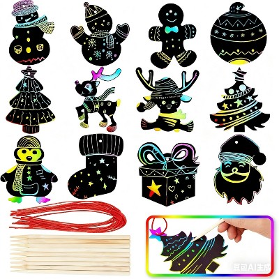Joyfy Christmas Crafts Scratch Art for Kids, 72PCS Ornaments Rainbow Color Scratch Off Cards Paper Hanging Art Craft Supplies Educational Toys Kit