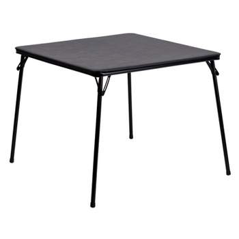 Emma and Oliver Black Foldable Card Table with Vinyl Table Top - Game Table - Portable Table