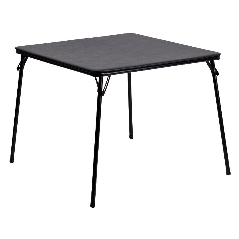 Emma and Oliver Black Foldable Card Table with Vinyl Table Top - Game Table - Portable Table, 1 of 6
