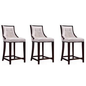 Set of 3 Fifth Avenue Upholstered Beech Wood Faux Leather Counter Height Barstools - Manhattan Comfort