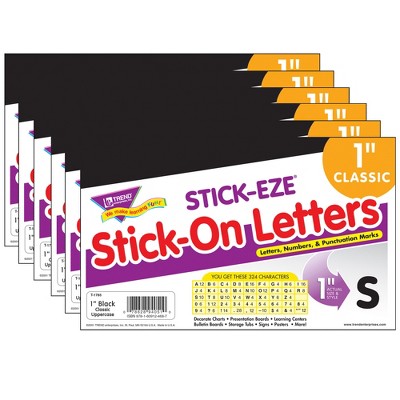 TREND Black 1" STICK-EZE® Stick-On Letters, 324 Pieces Per Pack, 6 Packs