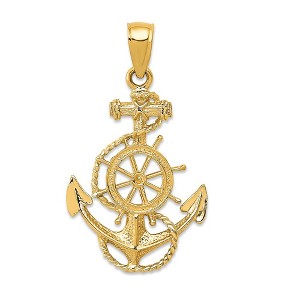 Black Bow Jewelry 14k Yellow Gold Small Anchor, Ship's Wheel with Rope Pendant - 1 of 4