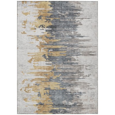 Ivory Charcoal And Silver Abstract Washable Indoor Outdoor Area Rug
