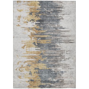 Ivory Charcoal And Silver Abstract Washable Indoor Outdoor Area Rug - 1 of 4