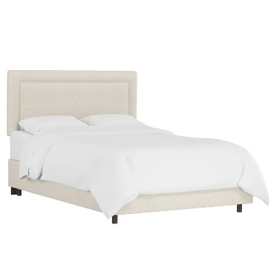 Skyline Furniture Queen Empire Linen Upholstered Bed Talc: Modern Style, Pine &#38; Metal Frame, Spot Clean