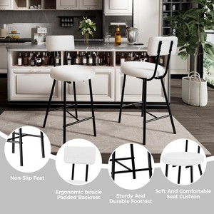 Bar Stool Chairs Set of 2, Modern Upholstered Counter Height Barstools with Round Seat, Armless Bar Chair with Back, Footrest and Metal Legs - 1 of 4
