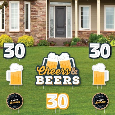 Big Dot of Happiness Cheers and Beers to 30 Years - Yard Sign and Outdoor Lawn Decorations - 30th Birthday Party Yard Signs - Set of 8