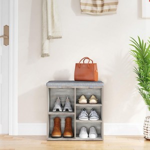Shoe Storage Bench Cubby Organizer, Shoe Rack Bench with Removable Cushion Top, 3-Tier Entryway Bench - 1 of 4