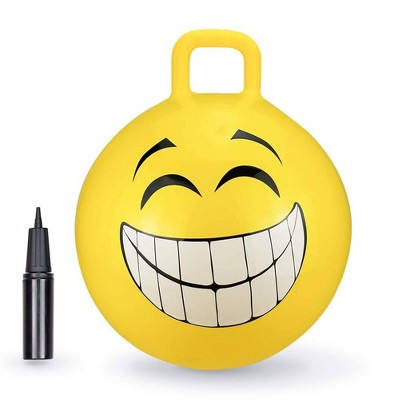 BounceZiez 18" Inflatable Bouncy Hopper Ball with Pump - Yellow Grinning Smile