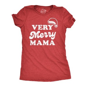 Womens Very Merry Mama Tshirt Cute Christmas Santa Hat Holiday Party Tee For Mom - Crazy Dog Women's T Shirt - 1 of 4