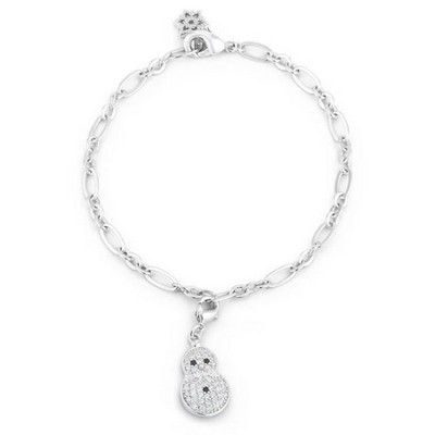 ShineHigh Holiday Charm Bracelets for Women, 7.5-Inch Rhodium-Plated Lead-Free Alloy with Pave Cubic Zirconia, Snowman or Reindeer Design