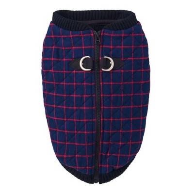 Gooby Fashion Vest Check Dog Jacket Navy Check, Small