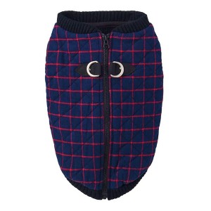 Gooby Fashion Vest Check Dog Jacket Navy Check, Small - 1 of 1