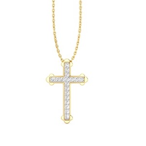 GILDED Diamond Cross Pendant Necklace for Women in 925 Sterling Silver or 14K Gold Plated with 1/4 ctw Lab Grown Diamond | 18" Cable Chain - 1 of 4