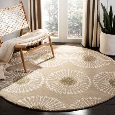 Ivory Round Handmade Tufted Wool and Viscose Rug, 6' Diameter