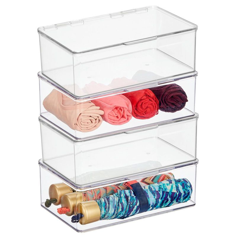 mDesign Stackable Closet Shoe Storage Bin Box with Lid, Clear, 4-Pack, 1 of 9