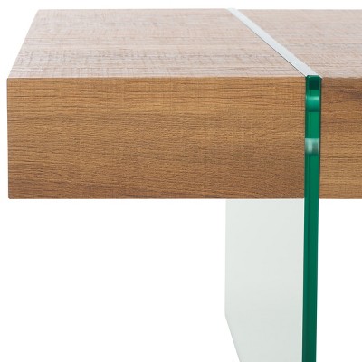 Jacob Natural Brown Wood and Clear Glass Rectangular Coffee Table