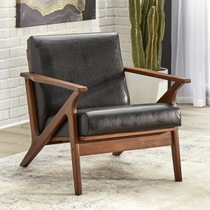 Buylateral Bianca Mid Century Modern Solid Wood Accent Chair Faux Leather - 1 of 4