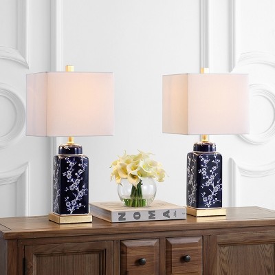 Pilar Navy and White Ceramic Floral Table Lamp Set