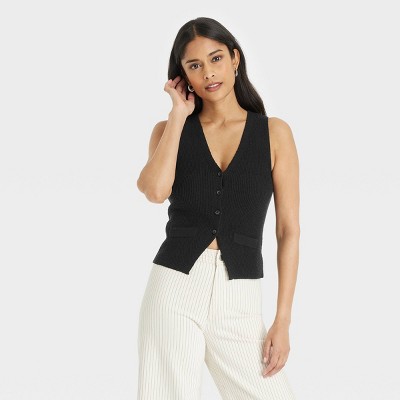 Women's Button-Front Sweater Vest - Universal Thread™ Black M