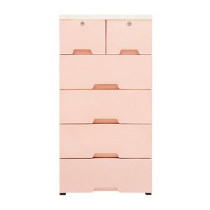 YIYIBYUS 5-Tire Modern Freestanding Plastic Cabinet with 6-Drawers and 4-Wheels, Pink - 1 of 4