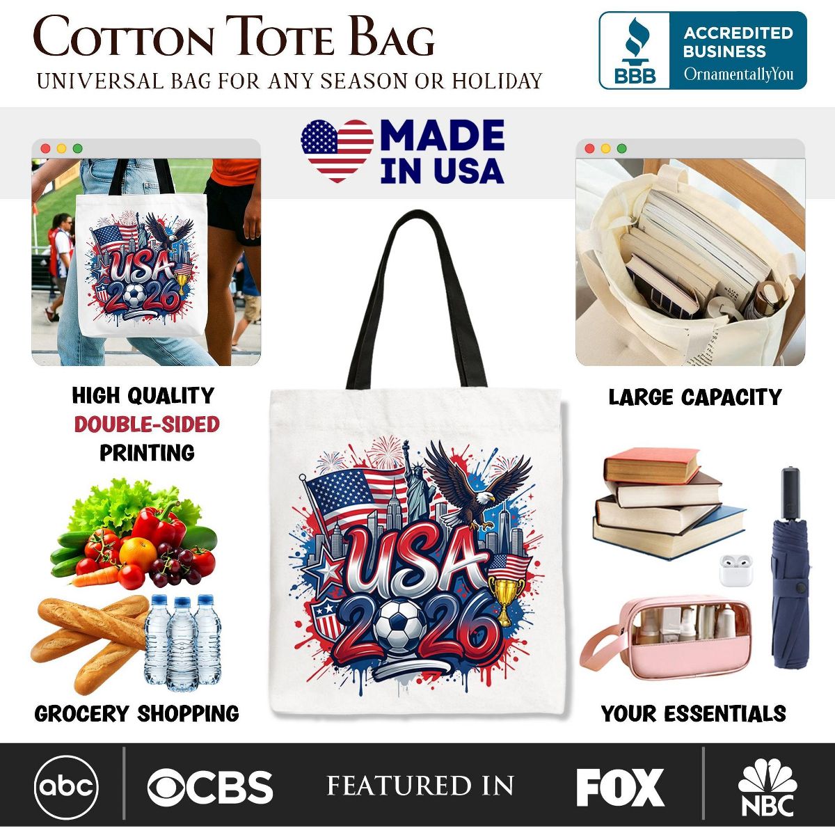 USA 2026 Soccer Cup Global Championship Tote Bag, Fans Football Gift Shopper| OrnamentallyYou - thumbnail 2