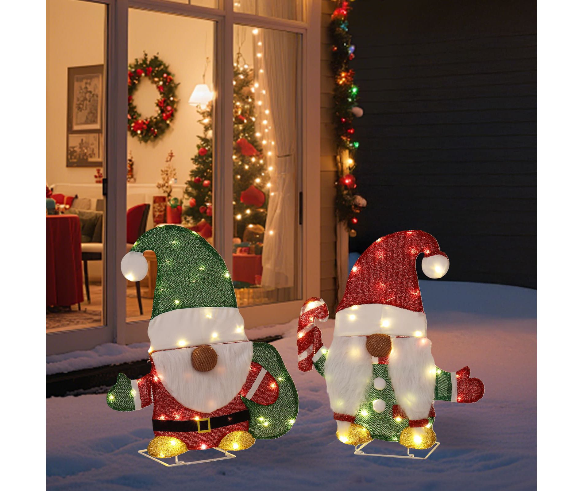 Lighted Gnome Christmas Decorations Set Candy Cane Holiday Decor with LED Lights for Outdoor Indoor Yard Lawn Garden Pathway Home Christmas Display