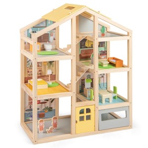 Safstar Kids Wooden Dollhouse with 7 Rooms 18 Pcs Furniture Accessories 2 Figures - 1 of 4