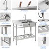 Commercial Kitchen Sink with Faucet and Storage Shelves,Freestanding Double Bowl Stainless Steel Utility Sink with Workbench for Restaurant - 3 of 4