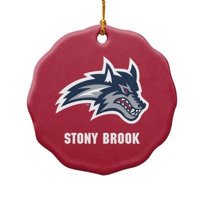 Stony Brook University Seawolves Logo Porcelain Scalloped Holiday Christmas Tree Ornament