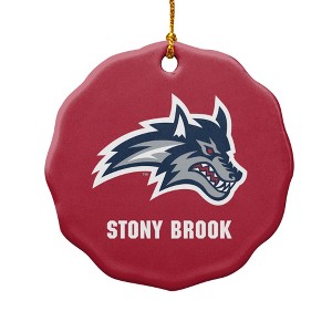 Stony Brook University Seawolves Logo Porcelain Scalloped Holiday Christmas Tree Ornament - 1 of 4