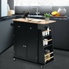 Tangkula Rolling Kitchen Island Utility Trolley Cabinet Storage Spice Towel Rack Black - image 3 of 4