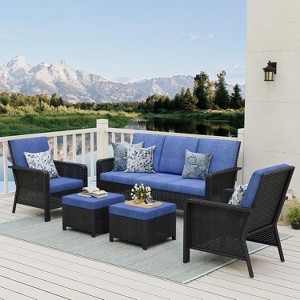 Patio Furniture Set Outdoor Furniture 5 Piece, All Weather Wicker Patio Set with Side Table and 3 Seater Sofa - 1 of 1