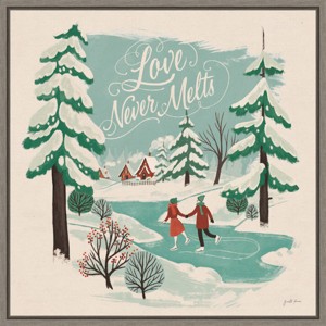 16" x 16" Winter Bliss V Ice Skating by Janelle Penner Framed Canvas Wall Art - Amanti Art: Modern Lithograph, Seasonal Decor - 1 of 4