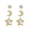 14k Yellow Gold Plated with Mother of Pearl & Cubic Zirconia Solitaire Star & Crescent Moon Astrological Zodiac Galaxy 3-Piece Stud Earrings Set - 3 of 3