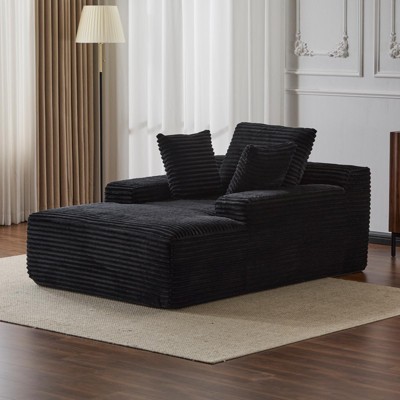 KTMBDW Oversized Chaise Lounge Chair Cozy Cloud Couch, Modern Plush Corduroy Upholstered Sleeper Sofa Daybed with 3 Throw Pillows and Wide Armrest