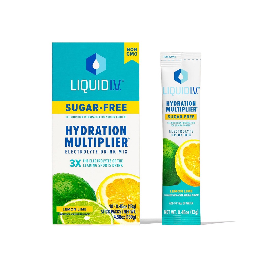 Liquid I.V. Sugar Free Hydration Multiplier Vegan Powder Electrolyte Supplements - Lemon Lime - 0.45oz/10ct