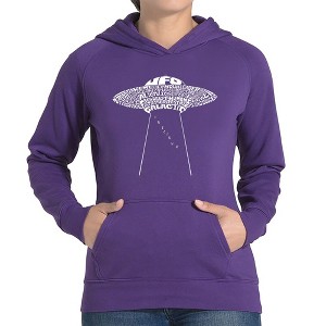 LA Pop Art Women's Word Art Hooded Sweatshirt -Flying Saucer UFO - 1 of 4