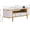 White 48in Modern Fluted Coffee Table Modern Oval Coffee Table with Drawer Curved Profile Center Table for Living Room White - 2 of 4