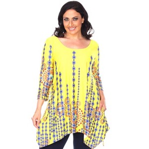 Women's Plus Size 3/4 Sleeve Printed Rella Tunic Top with Pockets - White Mark - 1 of 3