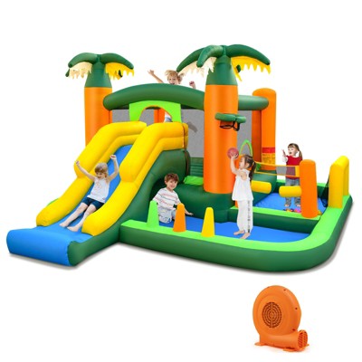 Costway Tropical Inflatable Bounce Castle, 8-in-1 Giant Jumping House W ...