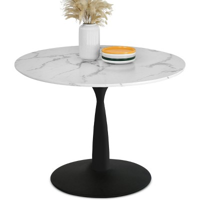 Round Extendable Wood and Marble Dining Table