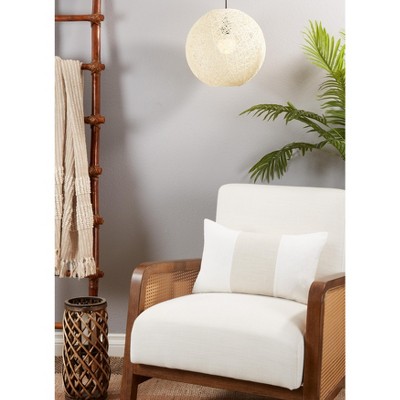 Ivory Rectangular Banded Poly Filled Throw Pillow