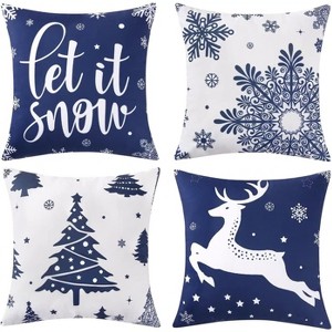 TackView Set of 4 Velvet Christmas Pillow Covers 18x18, Farmhouse Winter Decor with Snowflake & Deer Designs - 1 of 4